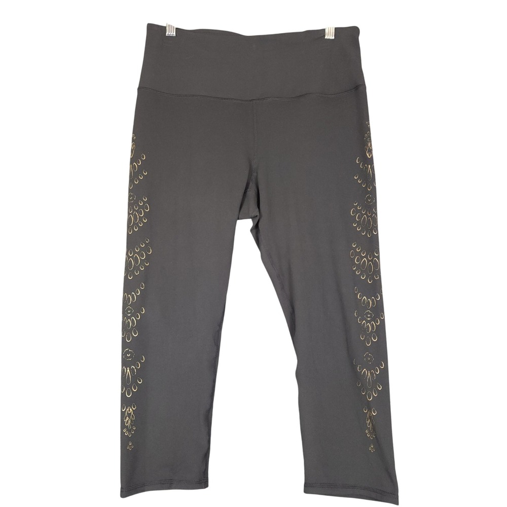 Gaiam Om Fit Yoga Capris Cropped Leggings Women L G‎ Black Embellished